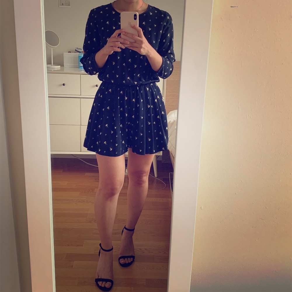 Club Monaco Isra Silk Navy Floral Romper